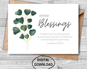 Birthday Printable Card, Christian Verse Card, Bible Verse Printable Card, Religious Birthday Card, Instant Download Digital Birthday Card
