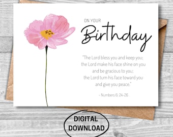 Birthday Printable Card, Christian Verse Card, Bible Verse Printable Card, Religious Birthday Card