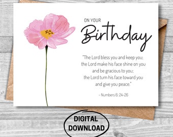 Birthday Printable Card, Christian Verse Card, Bible Verse Printable Card, Religious Birthday Card