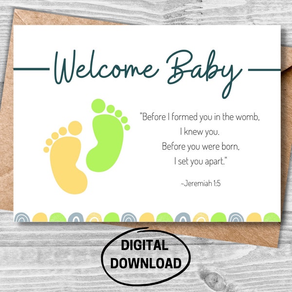 Congratulations Baby Card Download, Christian Baby Card, Religious Printable Card, Bible Verse Card, Printable Baby Congratulations Card