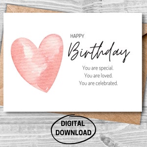 Alles Gute zum Geburtstagskarte, druckbare Geburtstagskarte für sie, druckbare Geburtstagskarte, digitale Karte, Du wirst geliebt