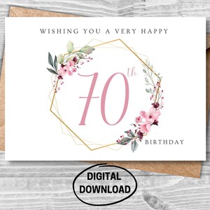 Milestone Birthday Card, 70th Birthday Card, Printable Birthday Card, Printable Milestone Birthday Card, Printable Card for her