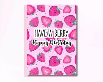 Strawberry Birthday Card, Cute Printable Card