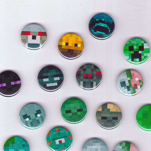 Minecraft Enemy Button Pins/ Magnets - 1 inch