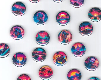 Synthwave Aesthetic Button Pins/ Magnets - 1 inch