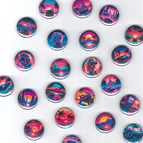 Synthwave Aesthetic Button Pins/ Magnets - 1 inch
