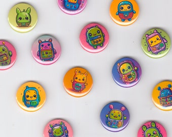 Tamagotchi Inspired Button Pins/ Magnets - 1 inch