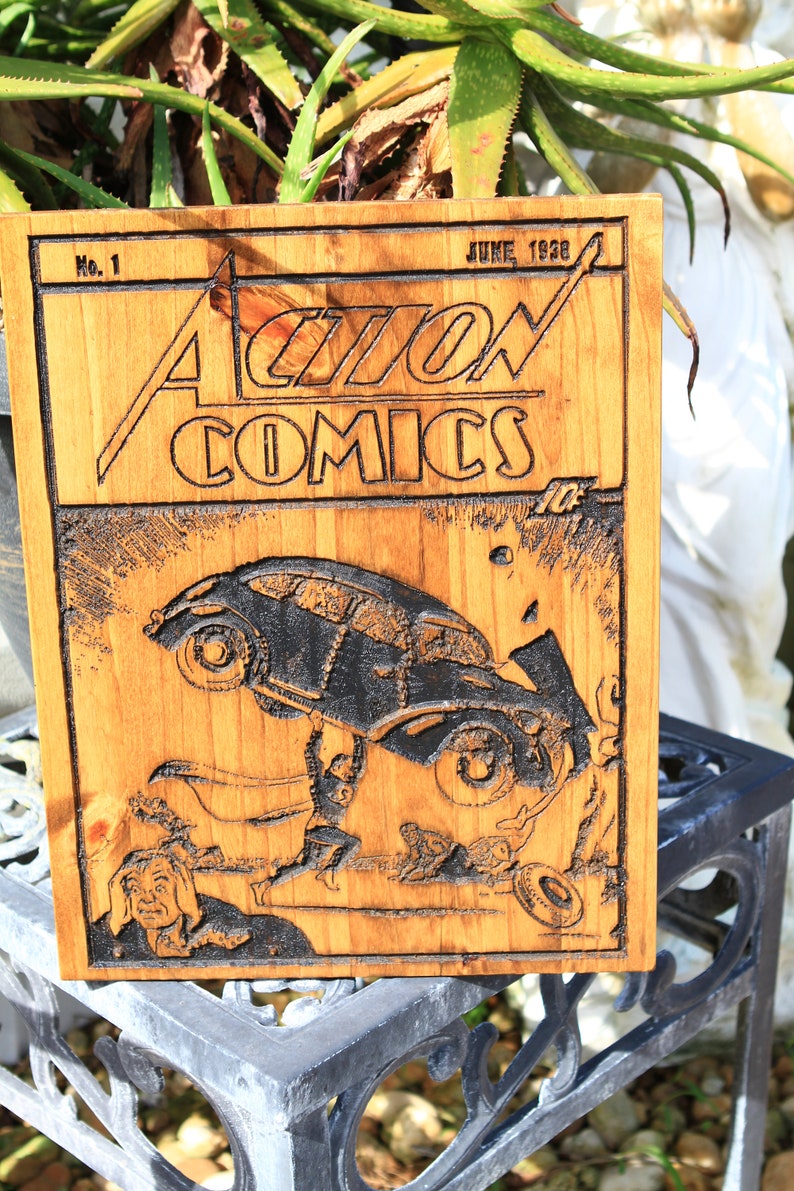 Action Comic Wooden Sign Superman 1 Etsy