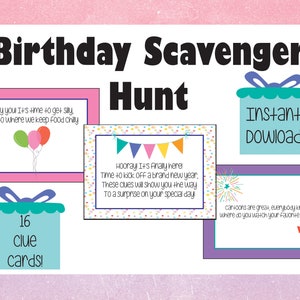 Birthday Scavenger Hunt for Girls, Indoor Birthday Treasure Hunt, Printable Birthday Party Clues