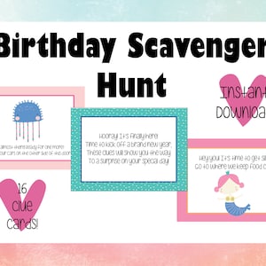 Birthday Scavenger Hunt for Girls, Indoor Birthday Treasure Hunt, Printable Birthday Party Clues