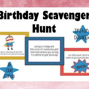 Birthday Scavenger Hunt for Boys, Indoor Birthday Treasure Hunt, Printable Birthday Party Clues