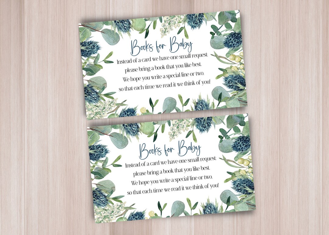 Books for Baby Card Baby Shower Insert Eucalyptus and Thistle, Book