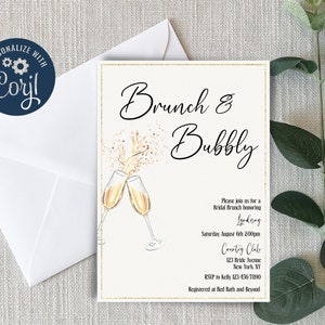 Brunch and Bubbly Bridal Shower Invitation, Bridal Brunch, Digital Download, Instant Download, Champagne Shower, 5x7 Invitation