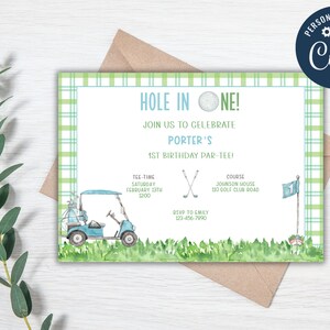 Hole in One first birthday invitation, Golf first birthday, 1st birthday partee, First birthday invitation, 5x7 invitation, digital download
