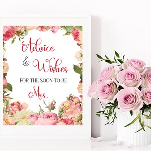 Advice and Wishes for the bride sign, advice sign bridal shower, digital download, 5x7 or 8x10