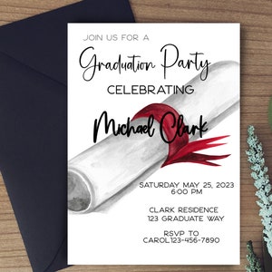Graduación Invitación diploma Fiesta de posgrado, plantilla de invitación, descarga instantánea, graduado de 2023, graduación universitaria, graduación de la escuela secundaria