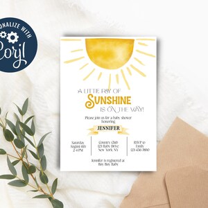 Ray of Sunshine Baby Shower Invitation, Sunshine Baby Shower Invite, Digital Download, Editable Template, Gender Neutral Baby Shower