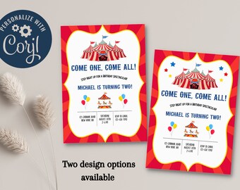 Invito di compleanno a tema circo, modello per festa di carnevale (download digitale)