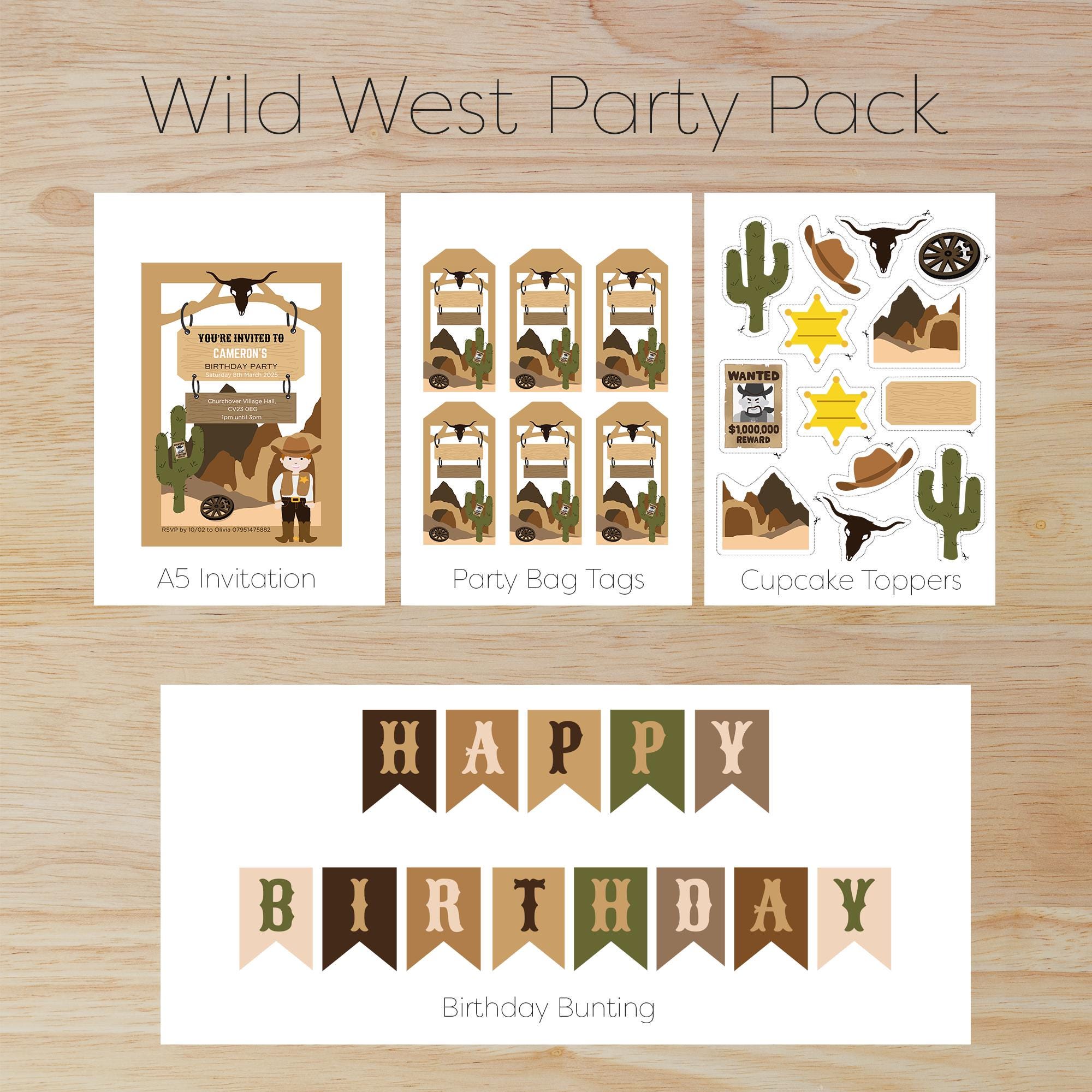 Wild West Cowboy Birthday Party Pack Invite Print at Home, Digital ...