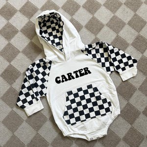 Personalisierter Baby Checkered Bubble Strampler, benutzerdefinierte Babyspielanzug, benutzerdefinierte Kinderpullover