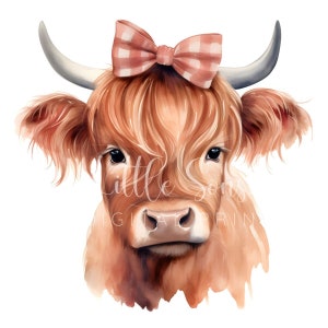 Girl Highland cow wearing hairbow png, Highland cow watercolor clipart,  cow png clipart, watercolor clipart png
