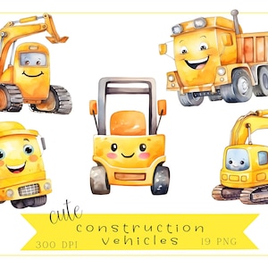 Imágenes prediseñadas de vehículo de construcción de acuarela, lindo cumpleaños de construcción, descarga digital de acuarela, png, uso comercial, gráficos digitales