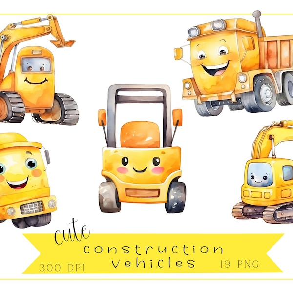 watercolor construction vehicle clipart, cute construction birthday, watercolor digital download, png, commercial use, digital graphics