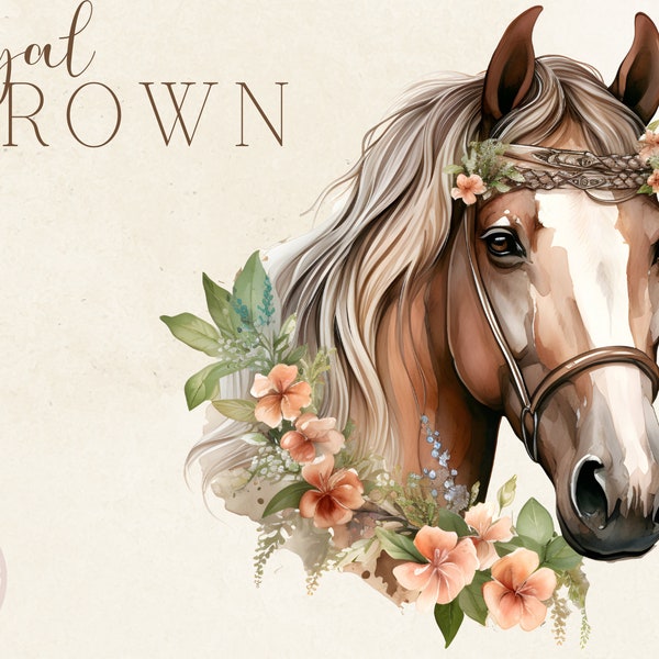 Watercolor floral Horse Clipart, Floral Horse, Watercolor boho Horse Png, nursery decor, digital download, watercolor animals, Digital PNG