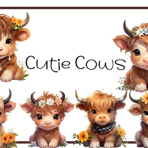 Highland cow clipart, png, Highland calf, cow clip art, cow png clipart, nursery, scrapbooking, sublimation, digital download, cow art