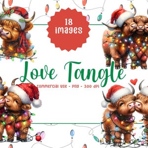 Highland Cow Christmas Clipart, Christmas Cow, Commercieel gebruik, aquarel clipart, PNG, Hooglandkalf vakantie, commercieel gebruik, POD, digitaal