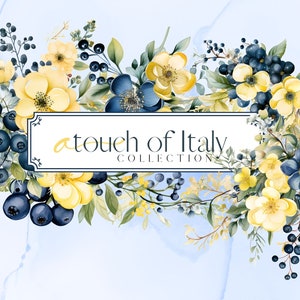 Clipart floreale blu - Clipart floreale ad acquerello - mirtillo - Clipart floreale - giallo - Clipart preconfezionato - Clipart matrimonio - Uso commerciale