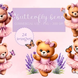 Ballerine ours Clipart, ballerine, tutu, clipart ours en peluche, fard à joues, POD, numérique, usage commercial, clipart aquarelle, ours mignon, PNG, rose
