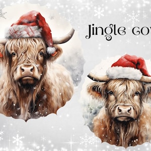 Highland cow Christmas clipart png, Nursery Print, Highland cow winter png clipart, watercolor clipart png, watercolor Christmas clipart,