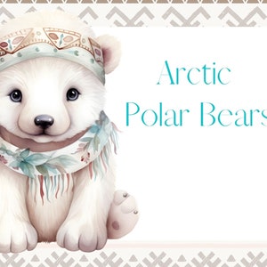 watercolor boho polar bears, arctic animal, arctic polar bear png clipart, watercolor clipart png, arctic animals, watercolor polar bear