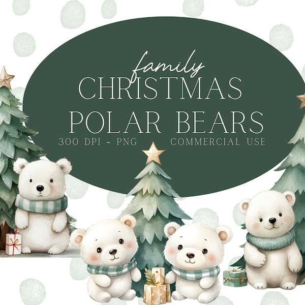 Aquarell Weihnachten Eisbär Clipart, 19 hochwertige PNG-Dateien, Weihnachtsgrafiken, niedlicher Weihnachtsbär, Urlaubsbilder, printable