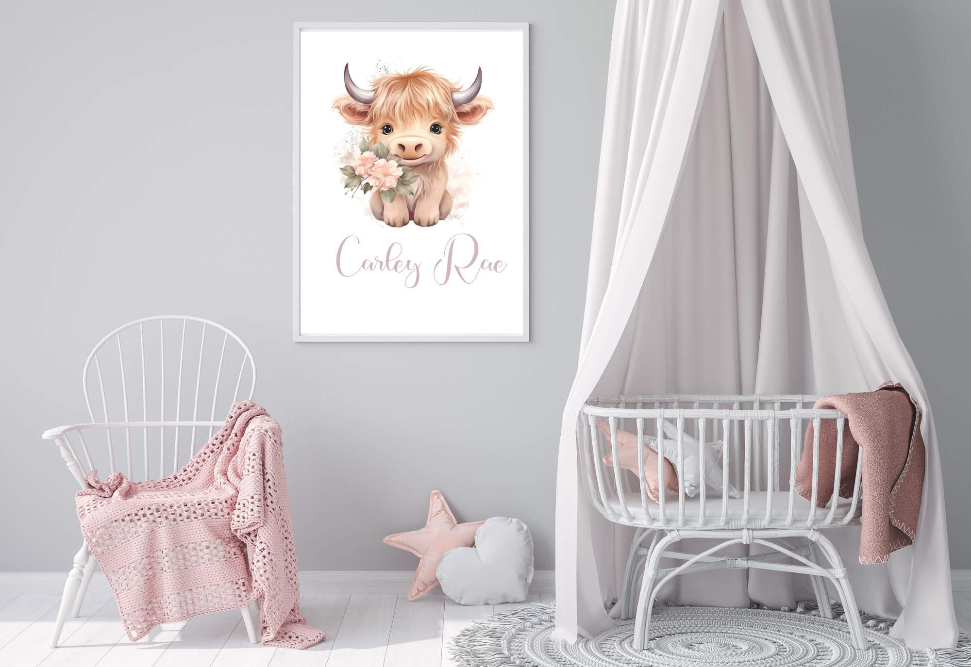 Baby Highland Cow Floral Clipart Png Nursery Print Highland - Etsy