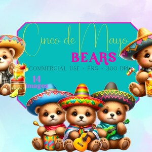Clipart Cinco de Mayo, clipart ours aquarelle, clipart ours Cinco de Mayo, clipart aquarelle, téléchargement numérique, PNG, usage commercial
