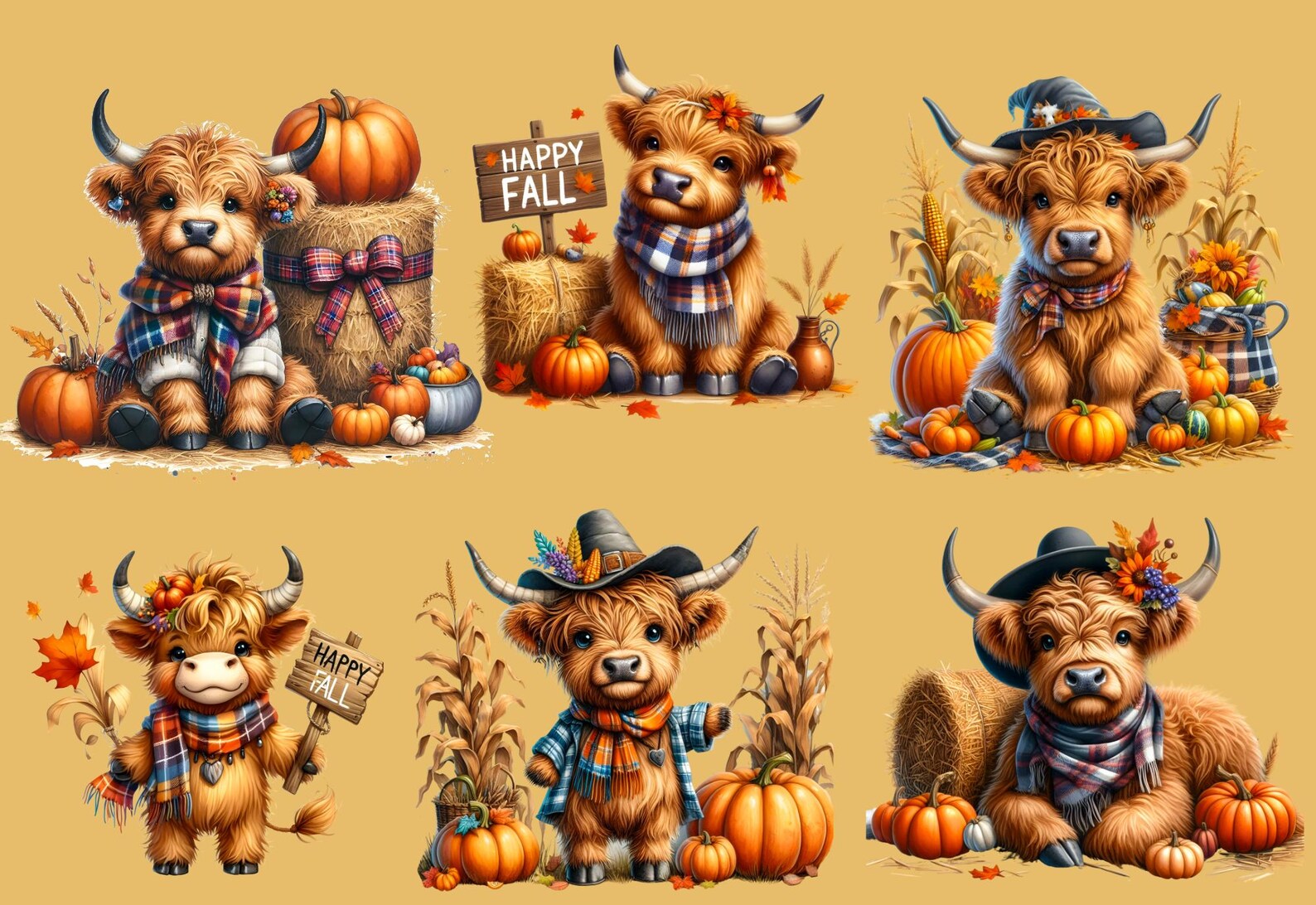 Highland Cow Clipart, Fall Highland Cows, Fall Clipart, Autumn Clipart ...