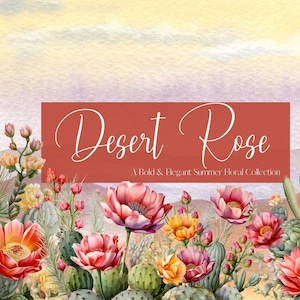 Róża pustyni Akwarela Clipart - Zachodnie kwiaty pustyni Clipart - Kaktus clipart - Akwarela boho Clipart - PNG - Użycie komercyjne