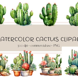 Cactus acuarela - cactus del desierto - uso comercial - clipart de planta en maceta - clipart occidental - cactus PNG - cactus del desierto - POD