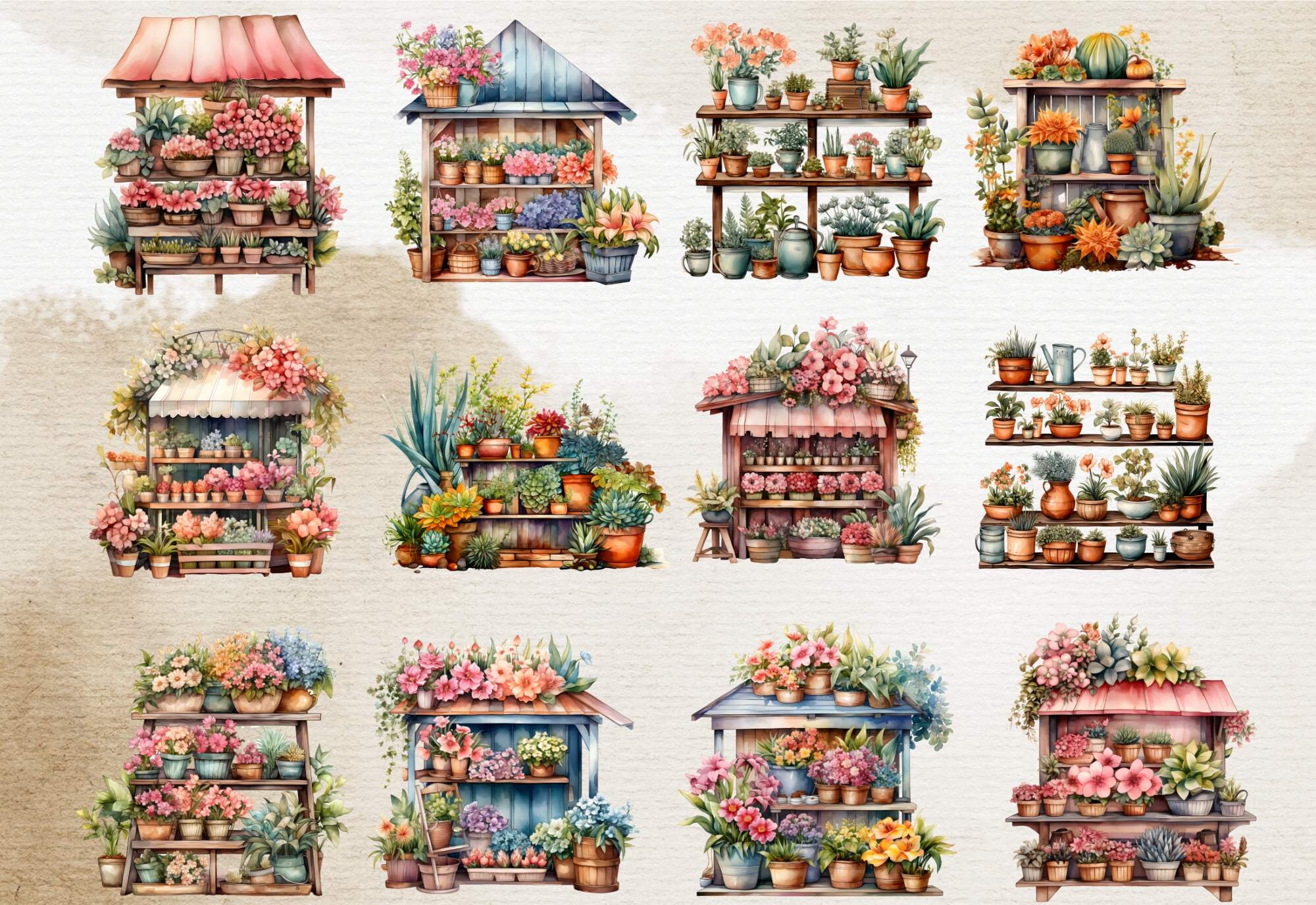 Watercolor Flower Stand Clipart Florist PNG Watercolor Flower Clipart Flower Market Stand