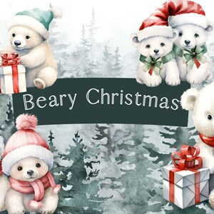 aquarel kerst ijsberen, kerstberen, vakantiedieren, ijsbeer png clipart, aquarel clipart png, aquarel beer