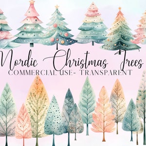 Nordic Christmas Tree Clipart | Scandinavian Christmas Clipart | Watercolor Christmas Tree Clipart | Winter Clipart | folkart clipart