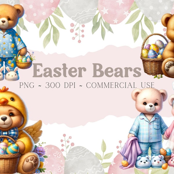 Watercolor Easter Teddy Bear clipart, Spring watercolor clipart, Easter clipart, Teddy bear clipart, commercial use, cute bear clipart, PNG