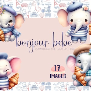 Süßer Paris Elefant Clipart, Aquarell Paris Clipart, Süßer französischer Elefant, Paris, Babyshower, Süßer Elefant Clipart, Aquarell Clipart