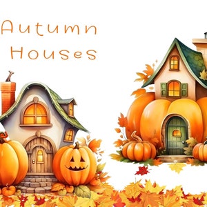 Pumpkin house clipart, Autumn fantasy house clipart, fall clipart, scrapbooking, digital clipart, commercial use, POD, autumn watercolor PNG
