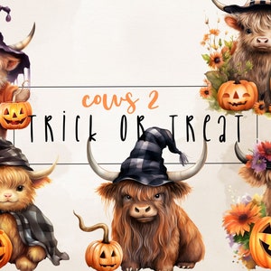 Highland cow clipart png, halloween highland cow, halloween clipart, Nursery Print, Highland cow png clipart, watercolor clipart png