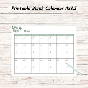 Blank Calendar Page Printable Calendar 11x8 5 Monthly Calendar