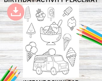 Pagina da colorare con gelato, attività stampabile per bambini (PDF)