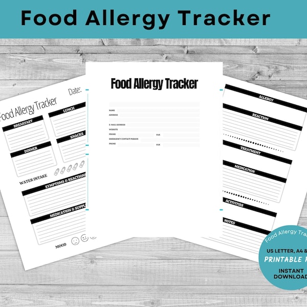 Food Allergy Tracker, Food Allergy Journal, Food Allergy Diary, Printable Food Allergy Tracker, Food Allergy Information Sheet, Symptom PDF